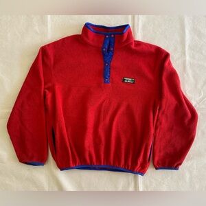 L.L. Bean Red Fleece Snap-Front Cowl Collar Pullover with Blue Trim
